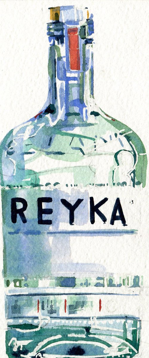 Reyka bottle watercolor painting study by Hannah Clark