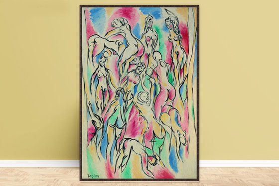 ILLUSION AND GRACE - nude erotic original painting, abstract large, interior art