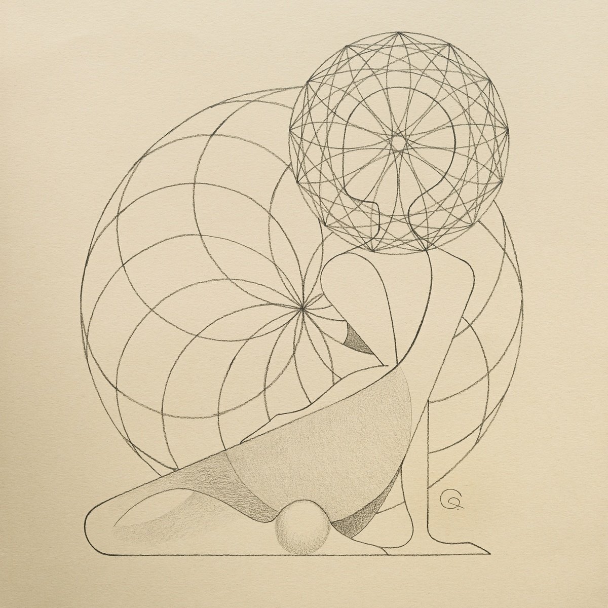 Geometric Abstract Pencil Drawing By Tetiana Gryshchenko, 20 X 20", Graphic 22, Original Artwork