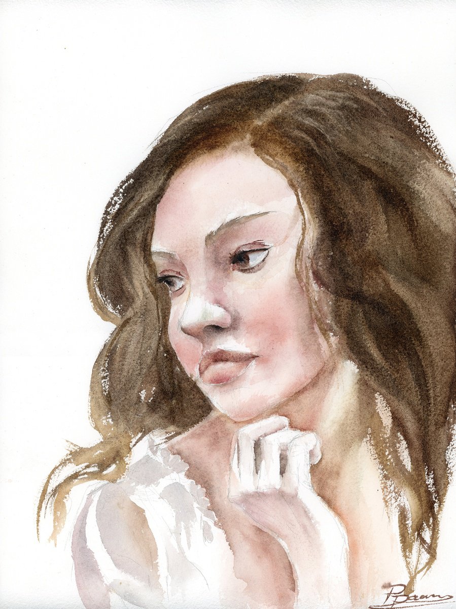 Impressionistic Watercolour , Soft Gaze By Olga Tchefranov (Shefranov), 11 X 15, Artwork For Sale On Artfinder