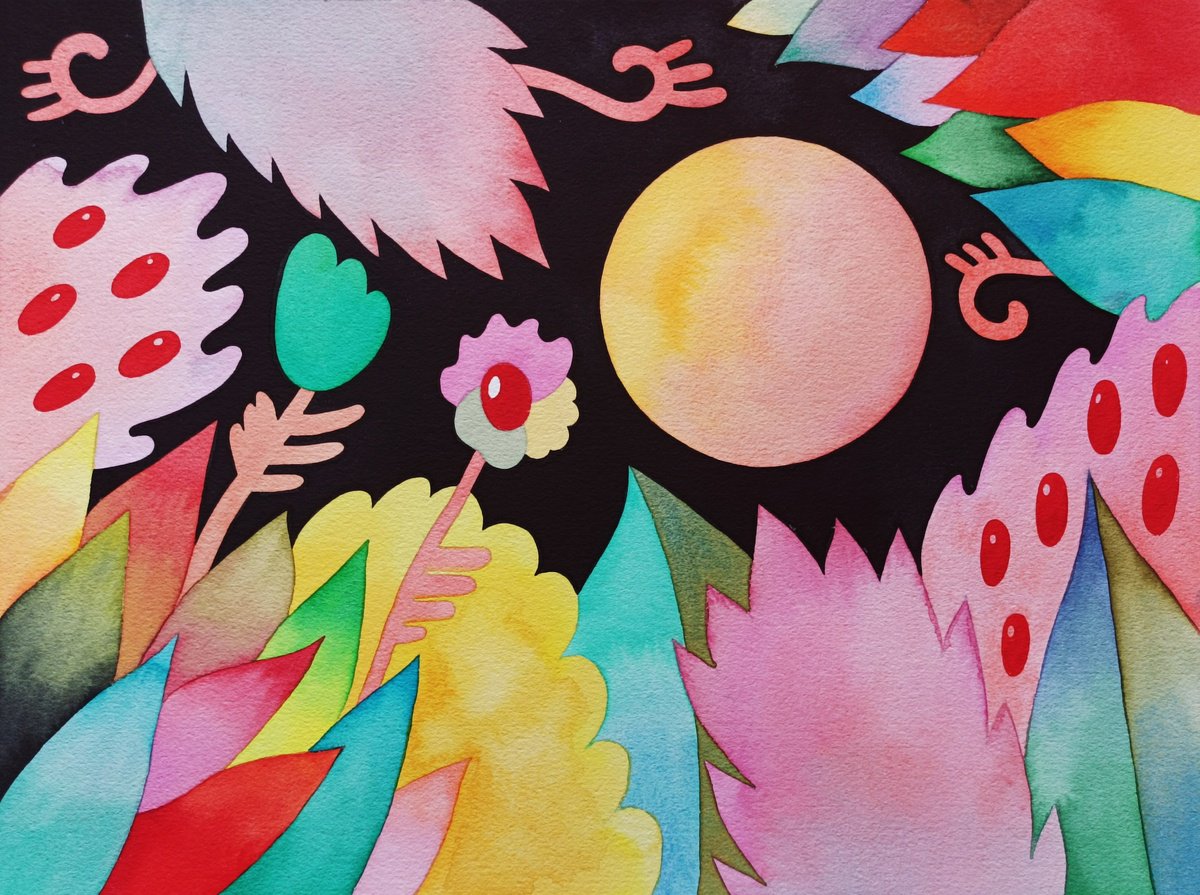 Expressive Botanical Watercolour By Veronika Demenko, 19 X 14", Tropical Eden N.4, Original Artwork