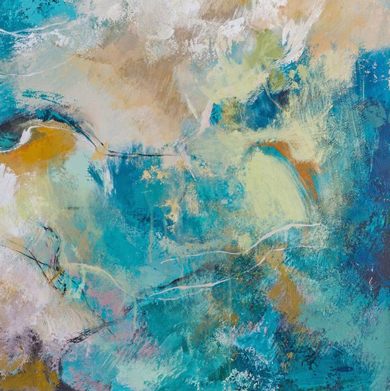 "Earth" Teal orange acrylic abstract art