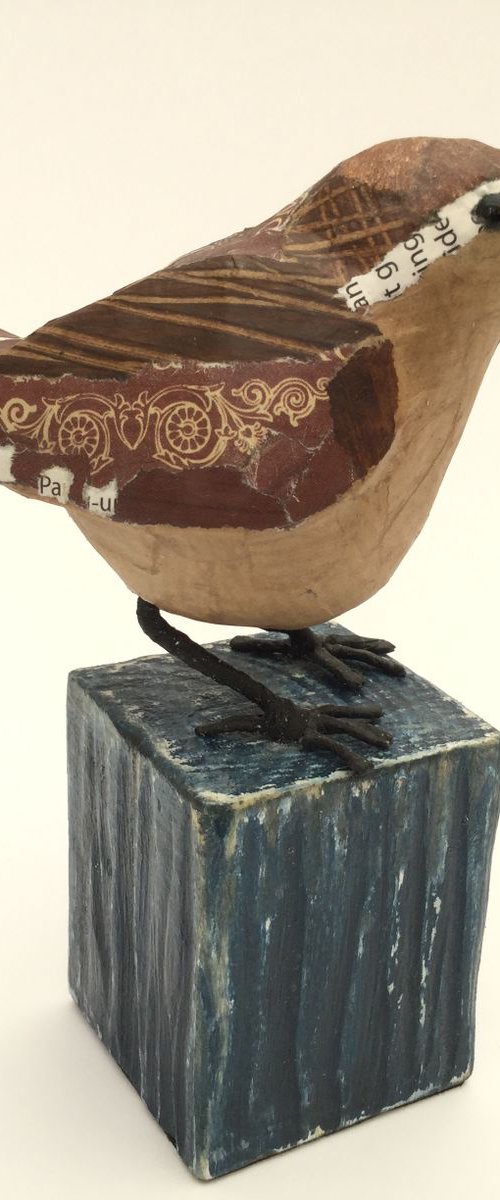 Wren #2 paper bird sculpture by Jane Palmer Art