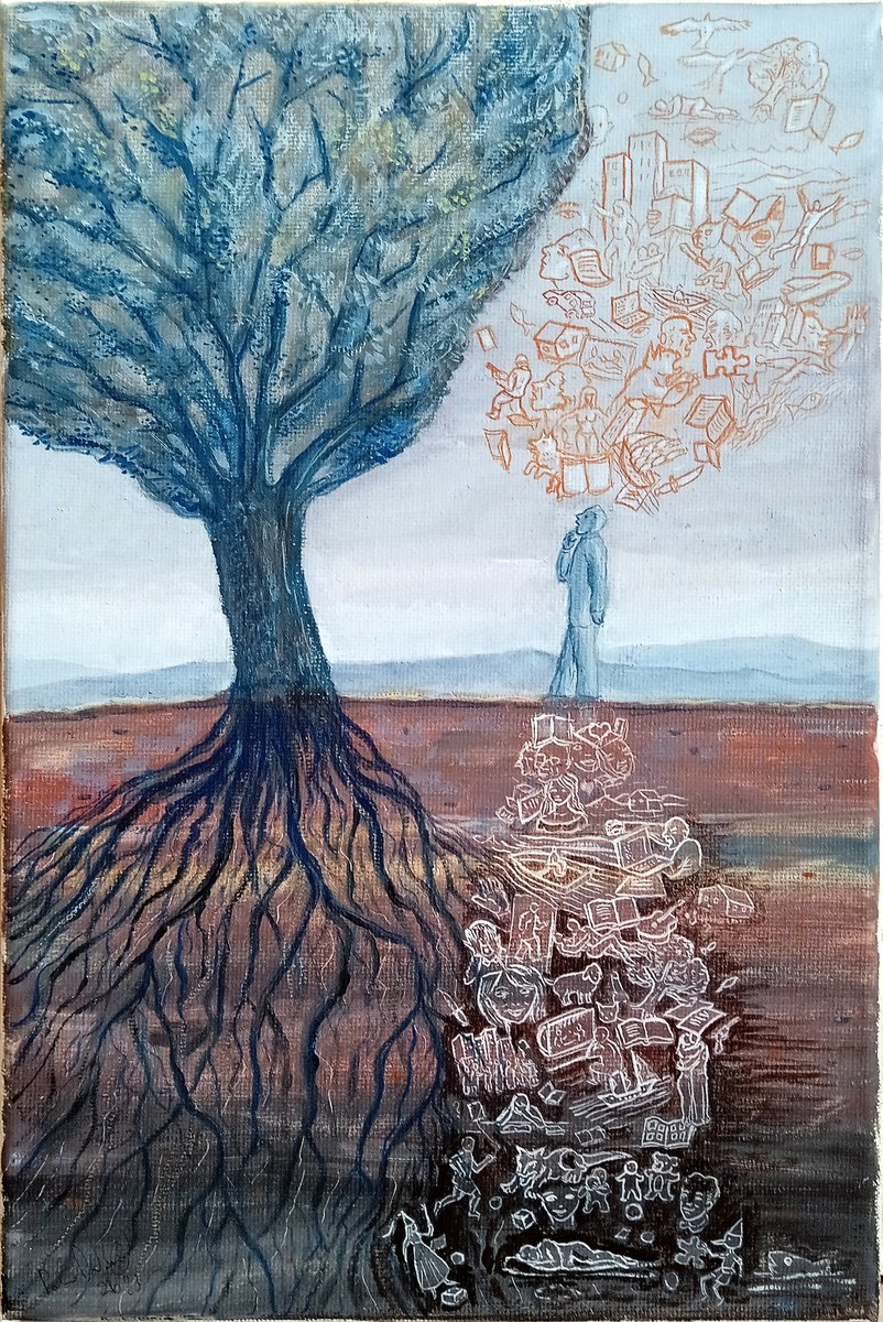 Illustrative Landscape Painting By Paolo Beneforti, 8 X 12", Roots, Original Artwork