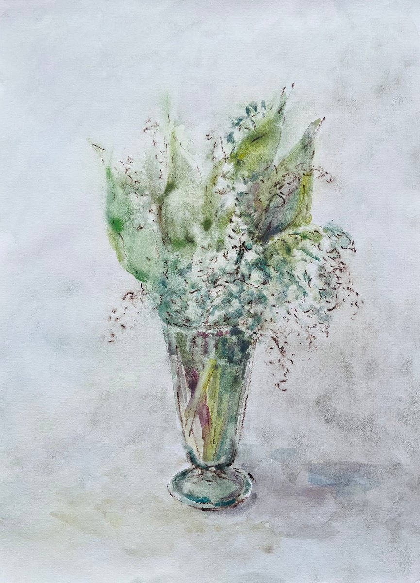 Impressionistic Still Life Drawing By Elena Klyan, 11 X 17, Lily Of The Valley 11,4X16,5In, Original Artwork