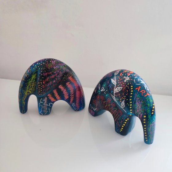 Pair of pop art elephant sculptures