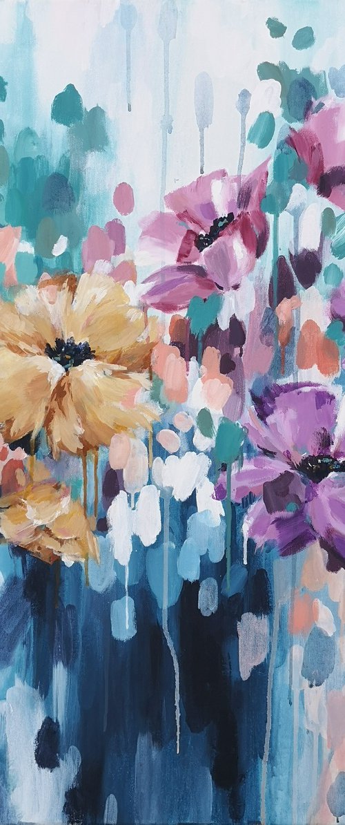 'Breaking Free' - Large abstract floral canvas painting by Judy Century