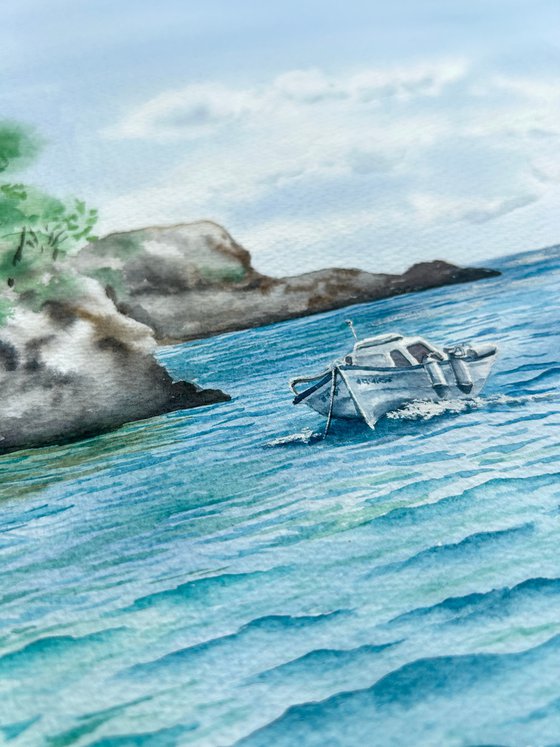 Cala, Mallorka. Watercolor original painting.