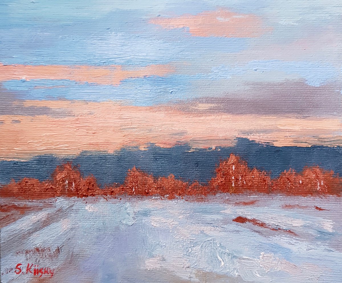 Expressive Landscape Oil Painting By Svetlana Grishkovec-Kiisky, 7 X 6", First Snow In October, Original Artwork