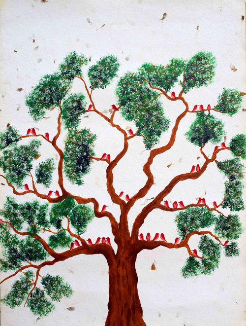 Pawanvriksh (Tree and red birds) by Sumit Mehndiratta