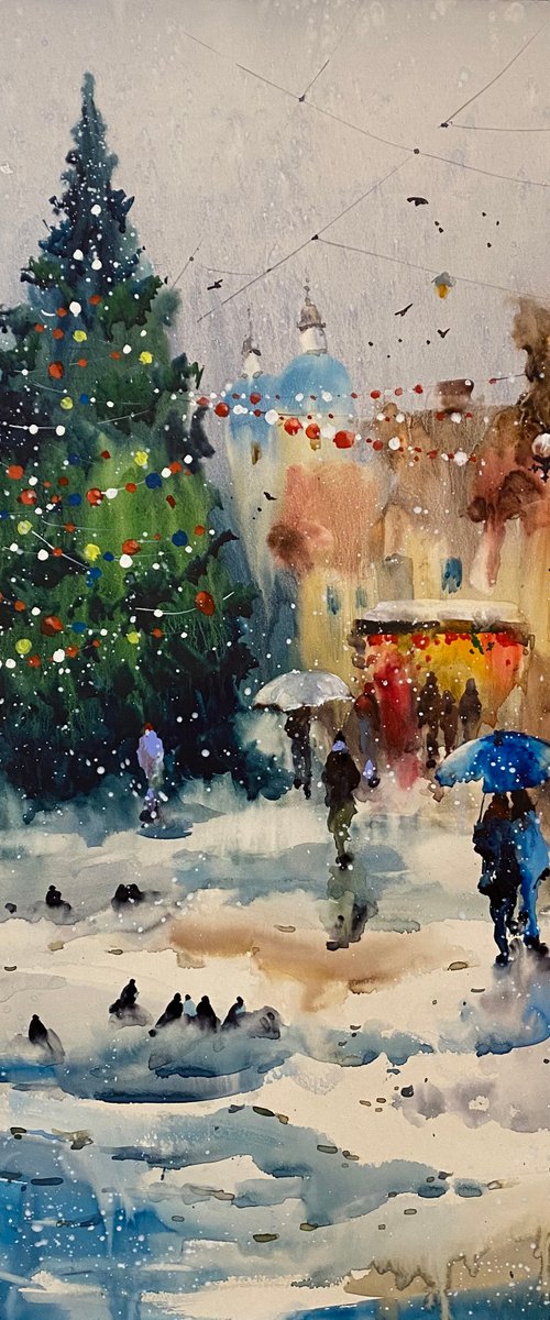 Sold Watercolor “Winter Holidays… ” perfect gift by Iulia Carchelan