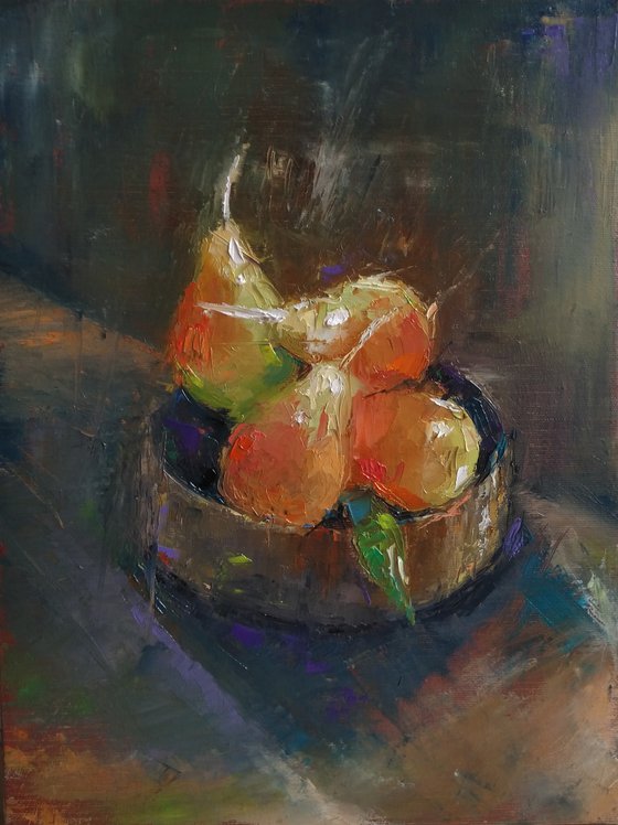 Still life-pears  (30x40cm, oil painting, ready to hang)