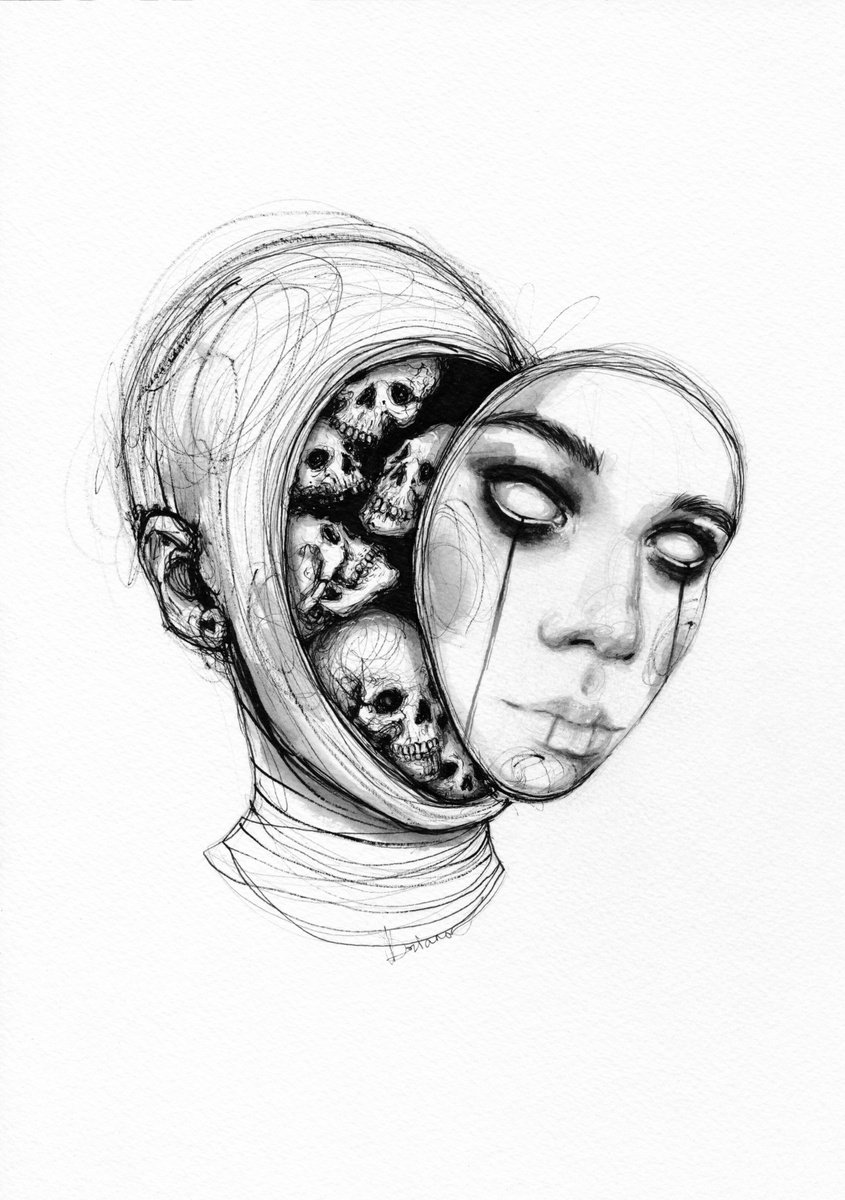 Expressive Portrait Ink Drawing By Doriana Popa, 8 X 12, Uncharted, Original Artwork