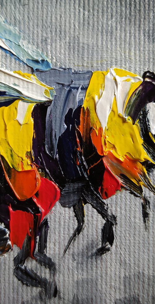 Small bumblebee - small painting, oil painting, postcard, bumblebee, bumblebee oil, painting, gift, gift idea, insects by Anastasia Kozorez