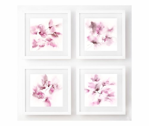 Blush pink flowers painting set, watercolor loose flowers by Olga Grigo