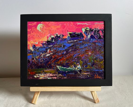 Crimson evening by the river