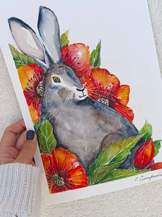Rabbit with red flowers