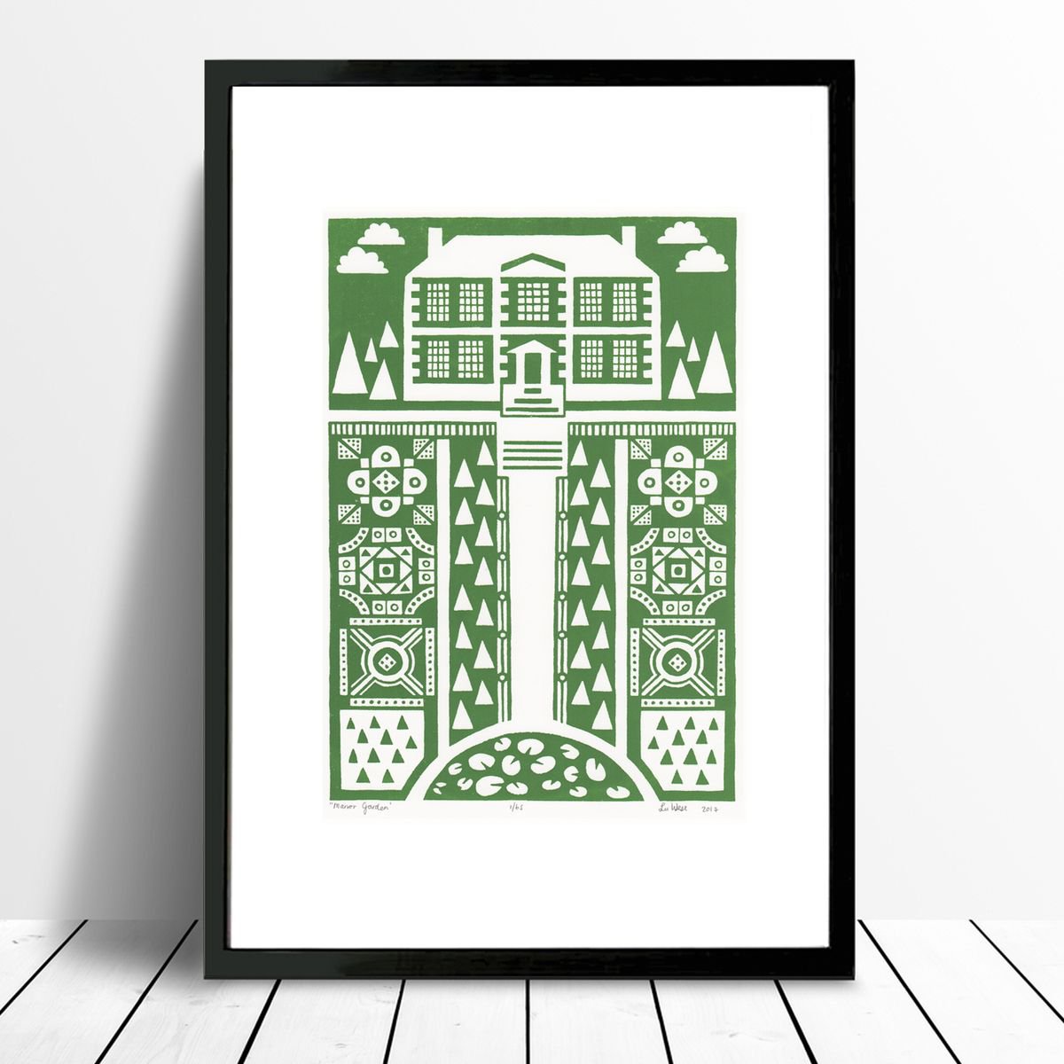 Manor Garden Print A3 Size in Heritage Green - Framed - FREE UK Delivery by Lu West