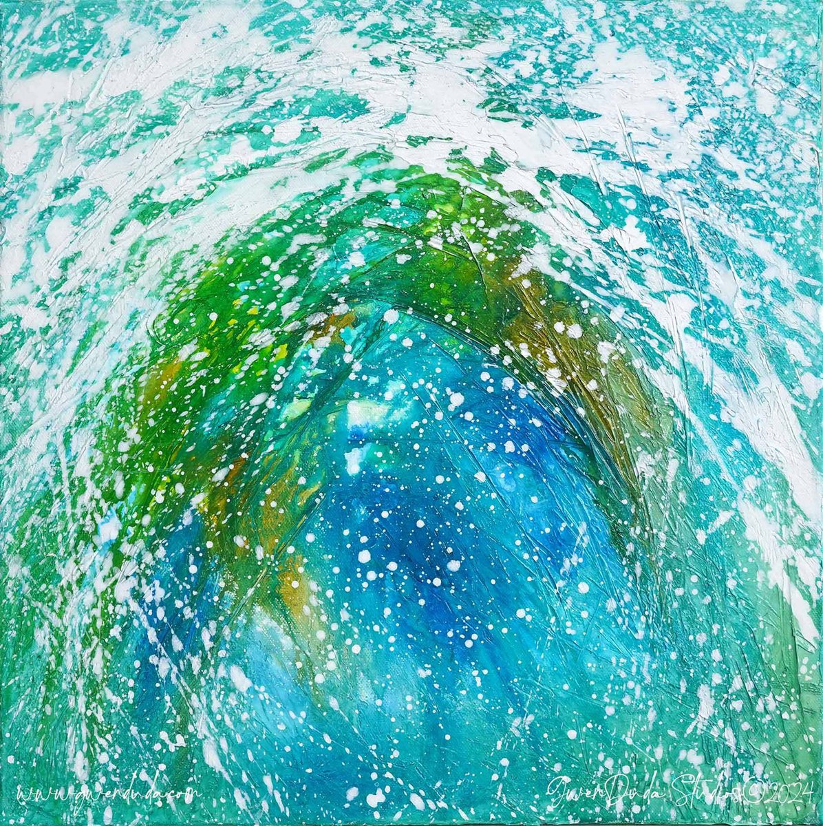 Refresh Me - Water Wave Abstract Blue Green Teal White by Gwen Duda