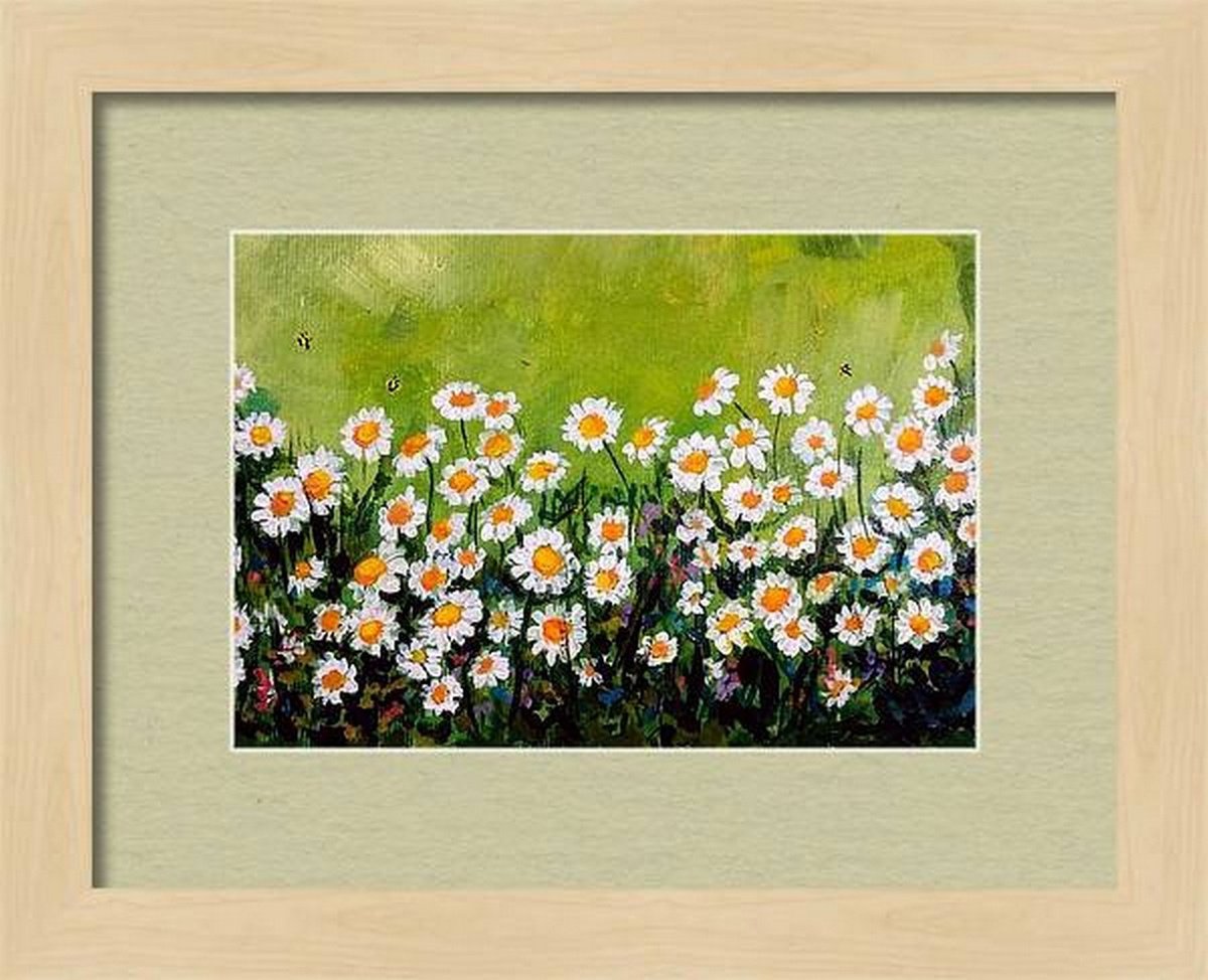 Daisies nodding in the breeze Gift Idea liGHt painting 5.8x 8.3 by Asha Shenoy