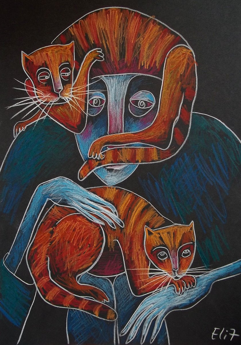 Expressive Animal Pencil Drawing By Elisheva Nesis, 9 X 13, Warmth, Original Artwork