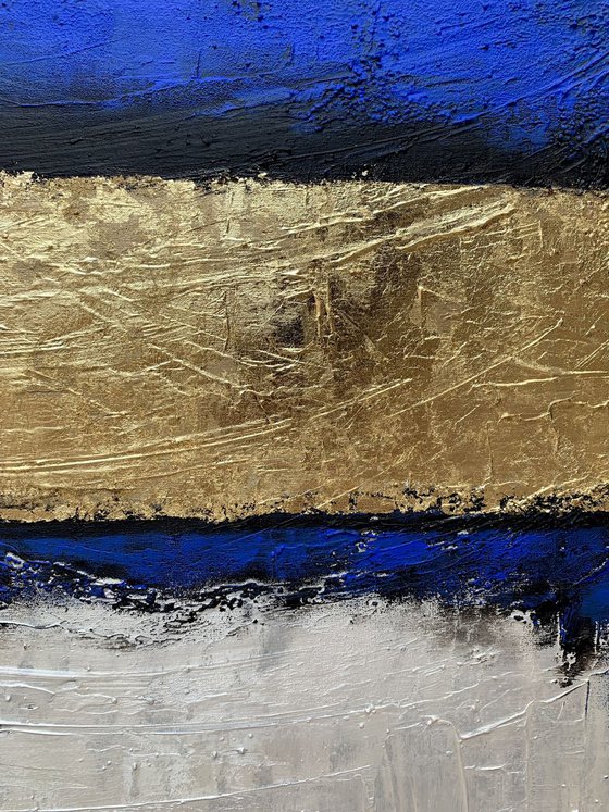 Out of the Blue - XL LARGE,  TEXTURED, GOLD LEAF ABSTRACT ART – EXPRESSIONS OF ENERGY AND LIGHT. READY TO HANG!