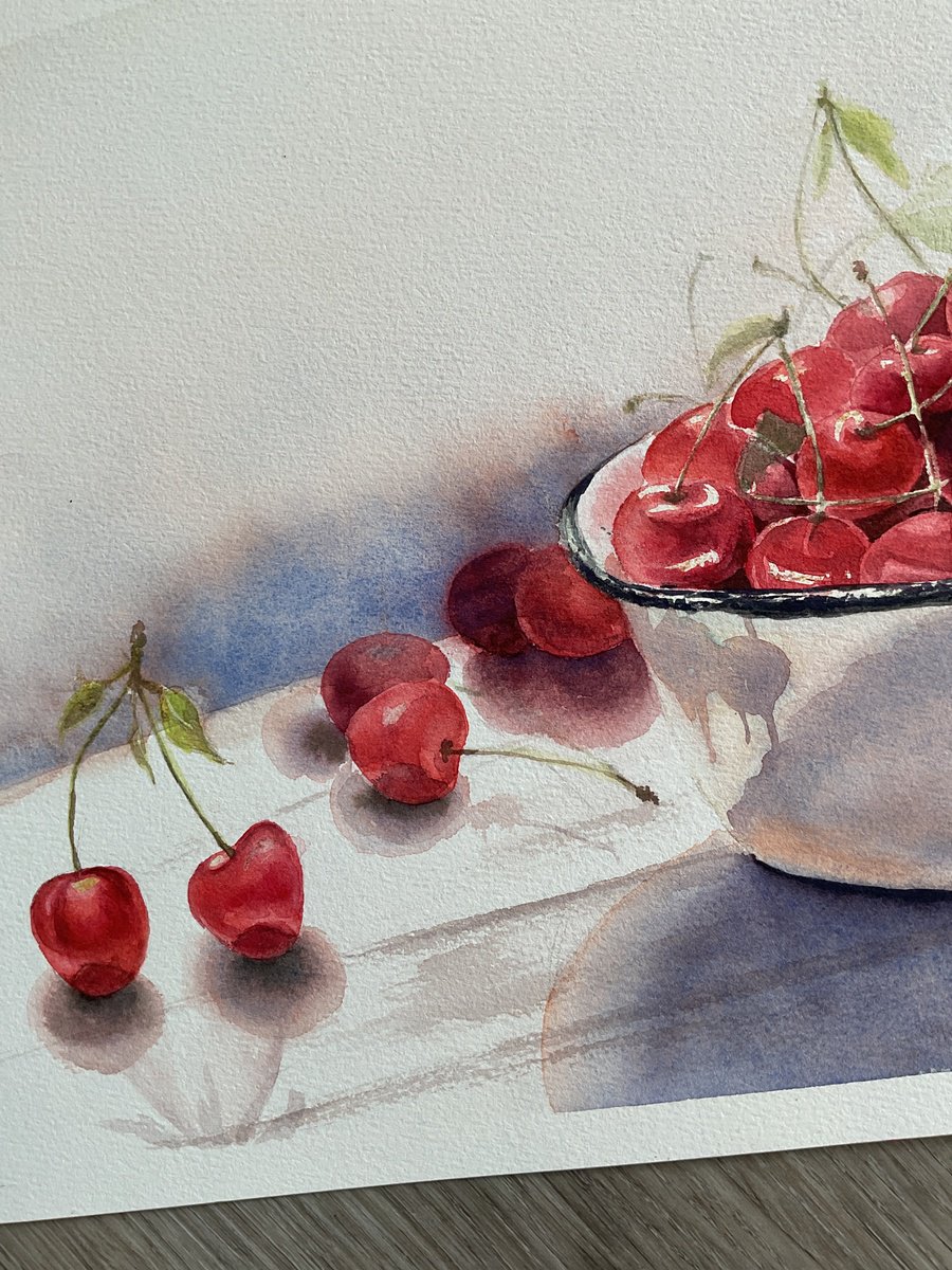 Illustrative Still Life Watercolour By Natalia Butenko, 15 X 10", Still Life With Cherries, Original Art, Original Artwork