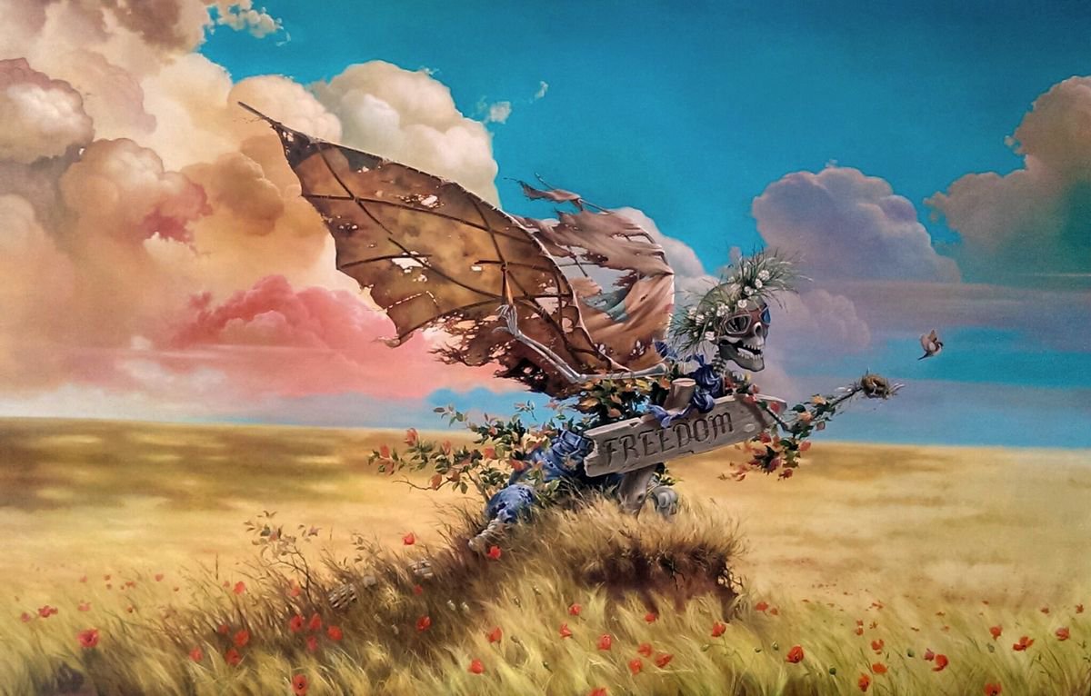 Surrealistic Landscape Oil Painting By Alexander Mikhalchyk, 59 X 39, Freedom, Original Artwork