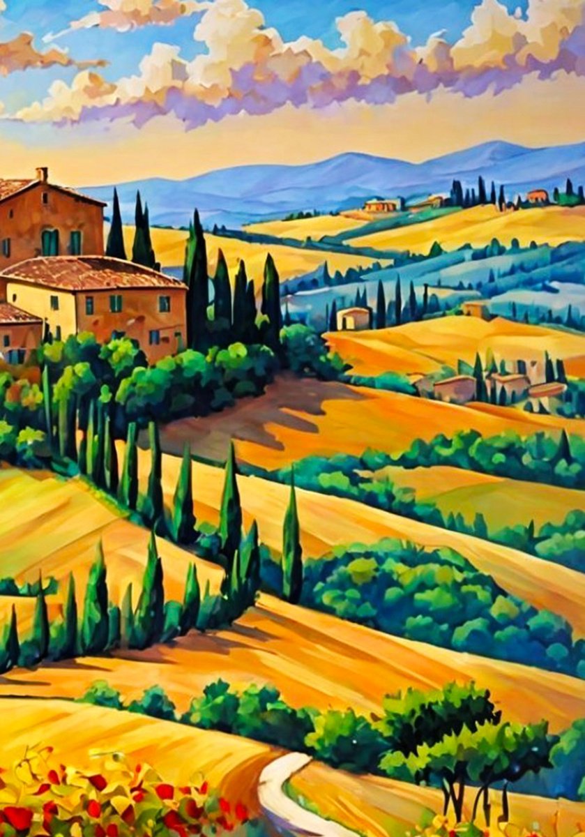 Impressionistic Cityscapes Painting By Sanja Jancic, 28 X 39", Tuscany, Original Artwork