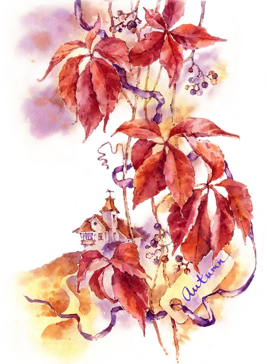 Impressionistic Botanical Watercolour By Ksenia Selianko, 11 X 15", "The Four Seasons - Autumn", Original Artwork