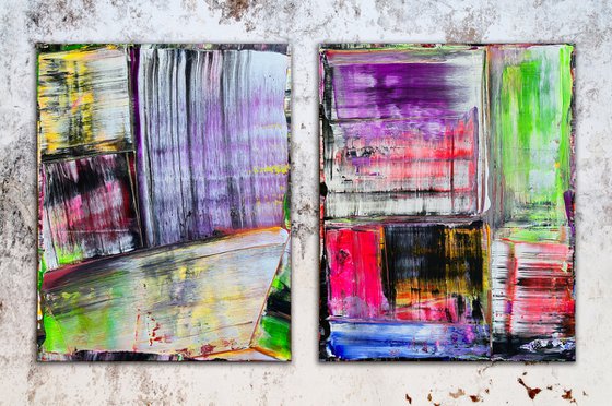 "You Pretty Things" - Original PMS Abstract Acrylic Painting Diptych On Canvas - 48" x 30"