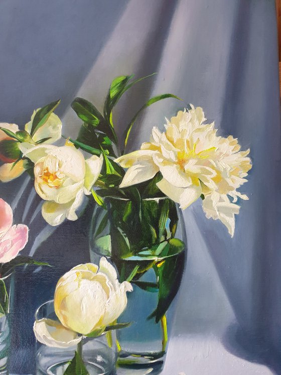 "And one of them is pink. "   peonies flower 2021