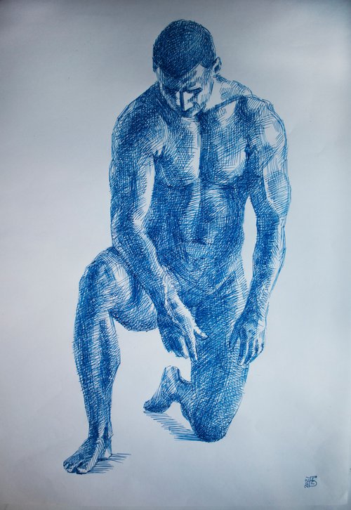 Male nude figure on the knees by Kateryna Bortsova