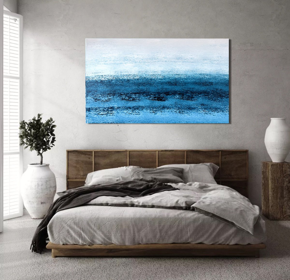 Impressionistic Landscape Acrylic Painting By Tatiana Malinovscaia, 47 X 28", Tides Of Tranquility, Original Artwork