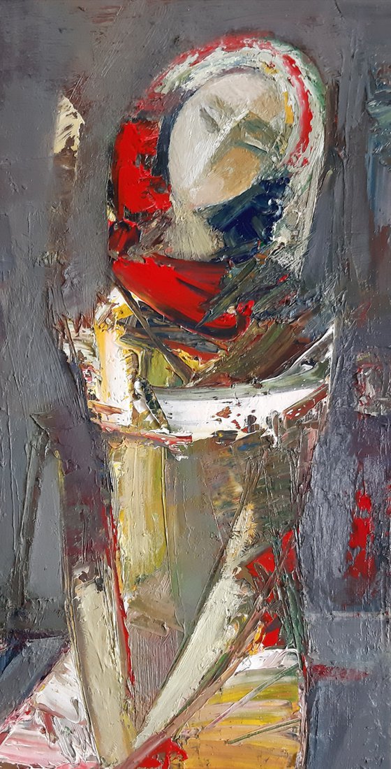 Waiting (30x40cm ,oil/canvas, abstract portrait)