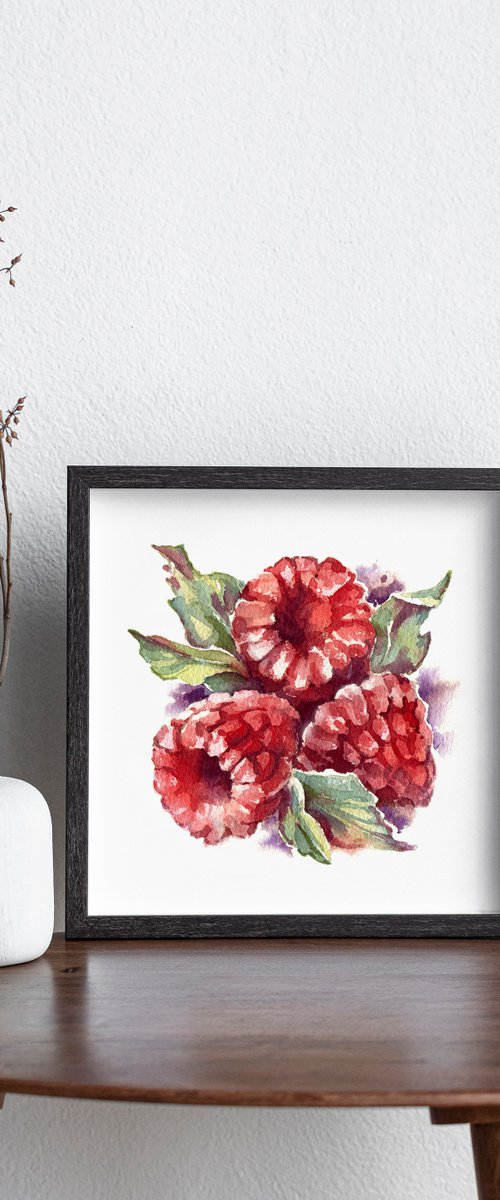 "Raspberries" from the series of watercolor illustrations "Berries" by Ksenia Selianko