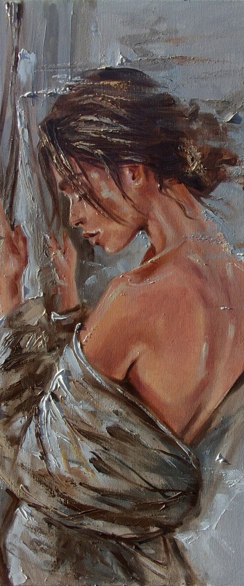 " READY ? ... "- 70x50 window liGHt  ORIGINAL OIL PAINTING, GIFT, PALETTE KNIFE by Monika Luniak