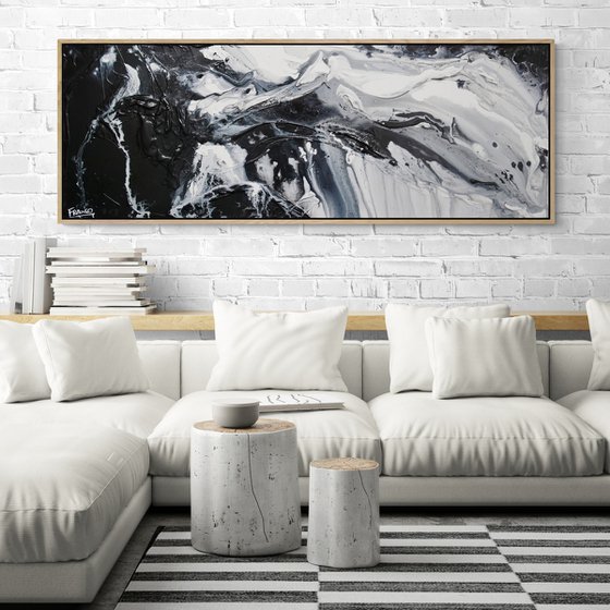 Black Slider 160cm x 60cm Textured Abstract Art