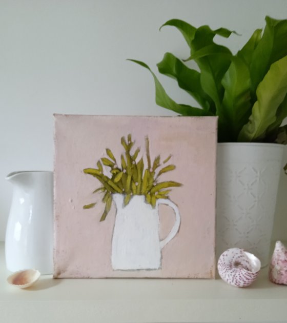 White Jug... Pink Flowers.....