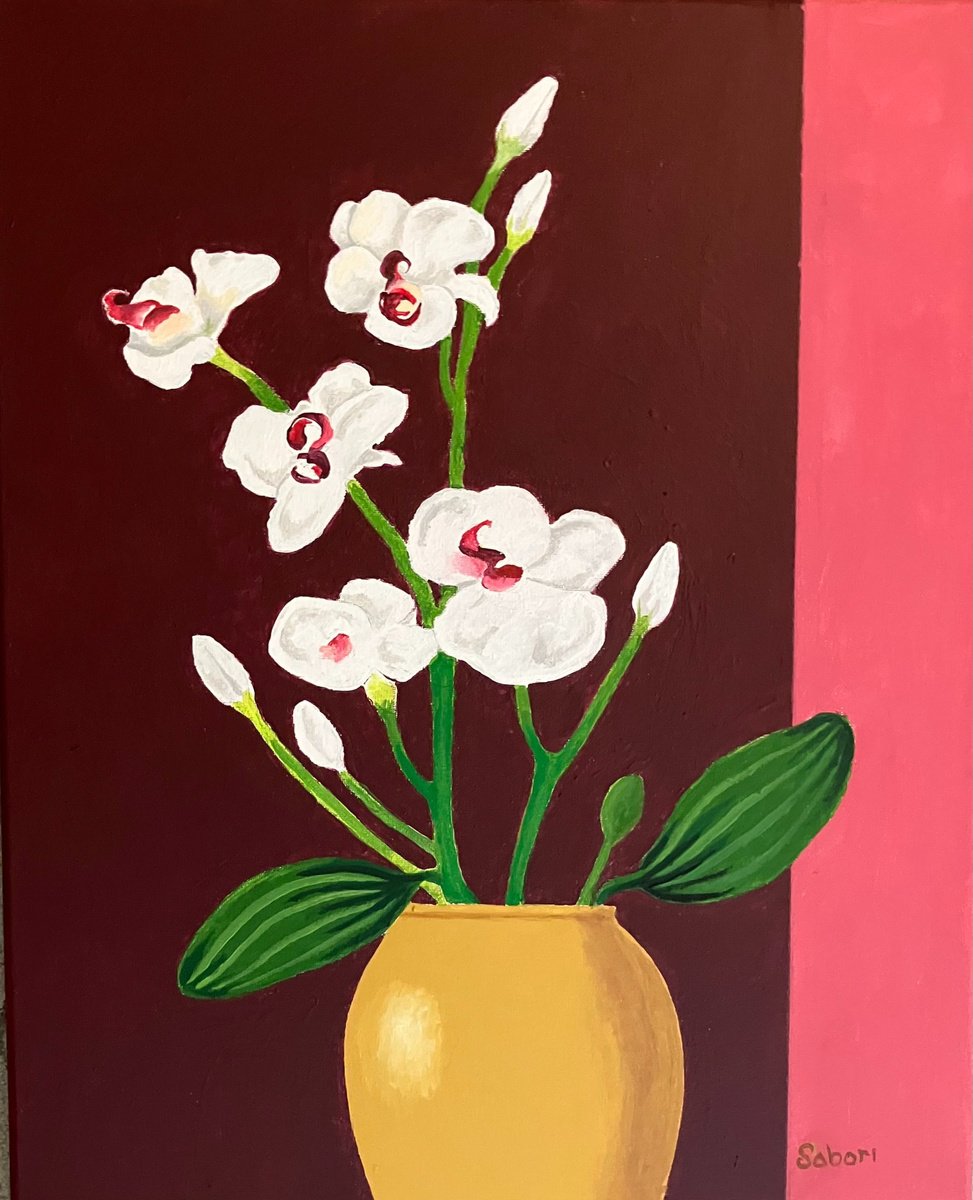 Still Life Acrylic Painting By Andrew Sabori, 16 X 20, Orchards In A Vase, Original Artwork