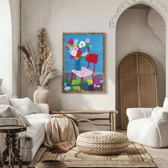 Flowers Dreaming on a Red Chair