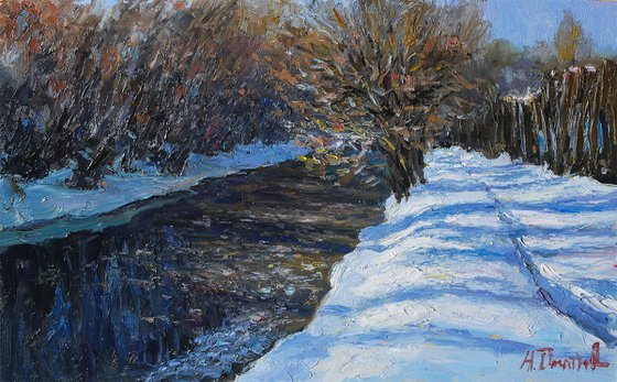 The sunny February day - winter landscape painting