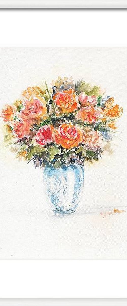 Spring Roses in a Vase by Asha Shenoy