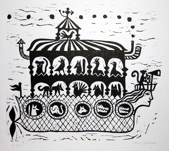 Noah's Ark Linocut Print