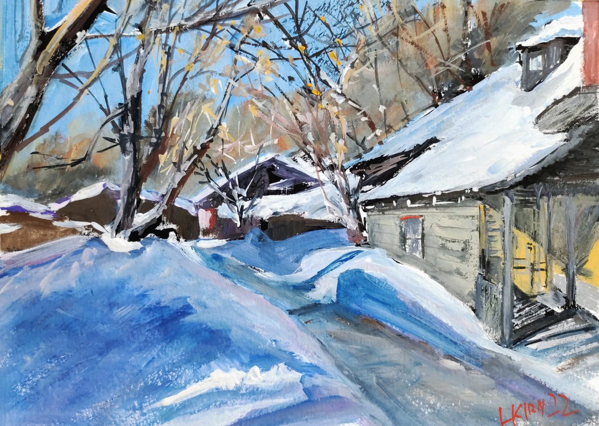 Impressionistic Landscape Painting By Leonid Kirnus, 11 X 8", Winter View, Original Artwork
