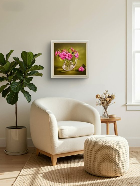 Pink Peonies in Glass Vase