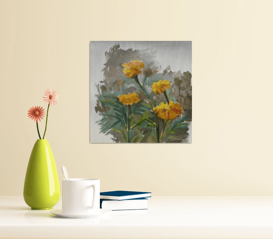 Marigolds flowers original oil artwork from Ukraine