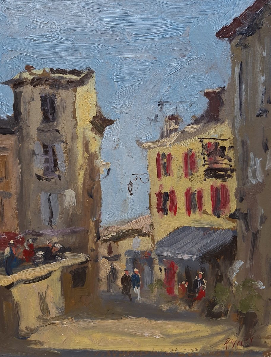 Impressionistic Cityscapes Oil Painting By Robert Mee, 8 X 10", Gordes, Southern France, Original Artwork