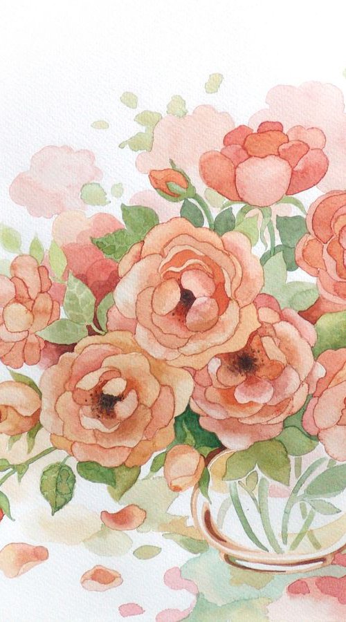 Vintage peach roses 40x30 cm Shabby chic by Jolanta Czarnecka