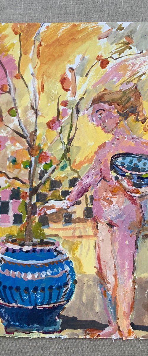 Naked and a blue pot by Lana Verdi